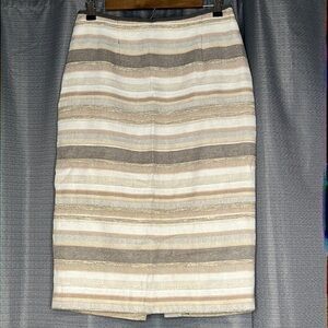 LUNDSTROM SIZE 6 PENCIL SKIRT BEIGE NEUTRAL STRIPES